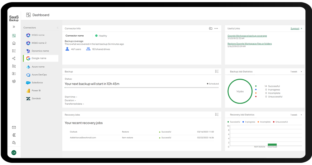 Enterprise SaaS Backup Dashboard